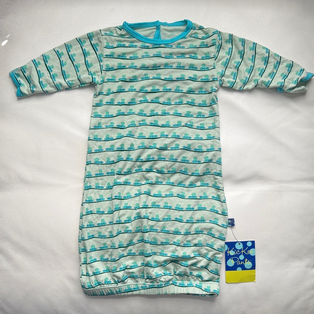NWT Kickee Pants Gown Baby Pajamas Aloe Print Layette l 3-6 month